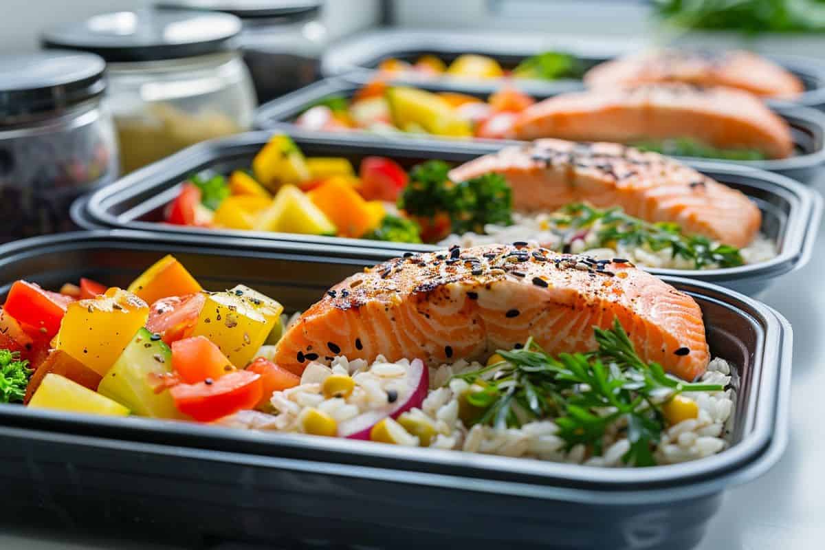 Closeup of healthy meals prepared by a nutritionist for weight loss.